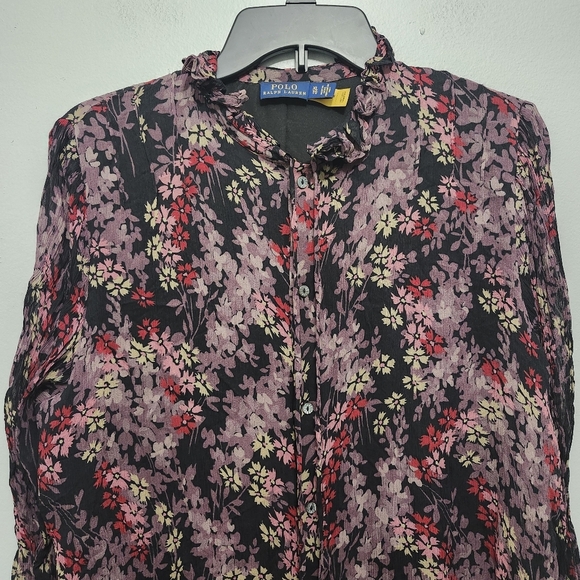 Polo Ralph Lauren women's button-up blouse size XL floral black - Picture 2 of 9